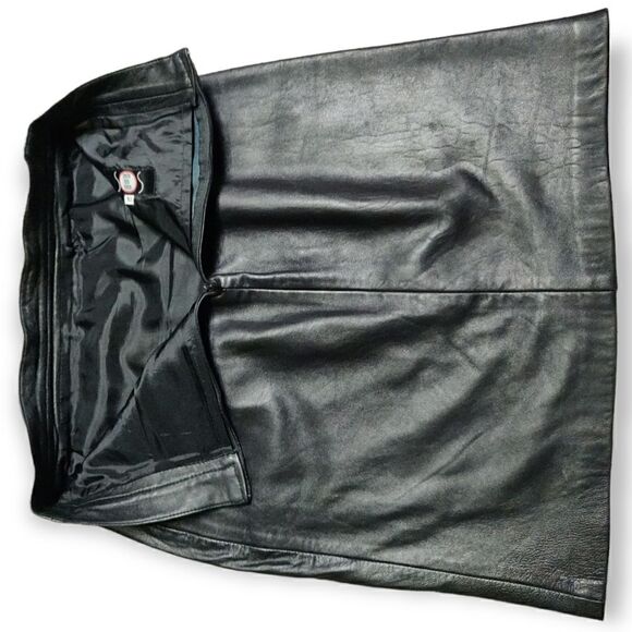 SKIN ON SKIN VINTAGE BLACK GENUINE LEATHER CLASSIC PENCIL SKIRT SIZE 10 - Picture 5 of 7
